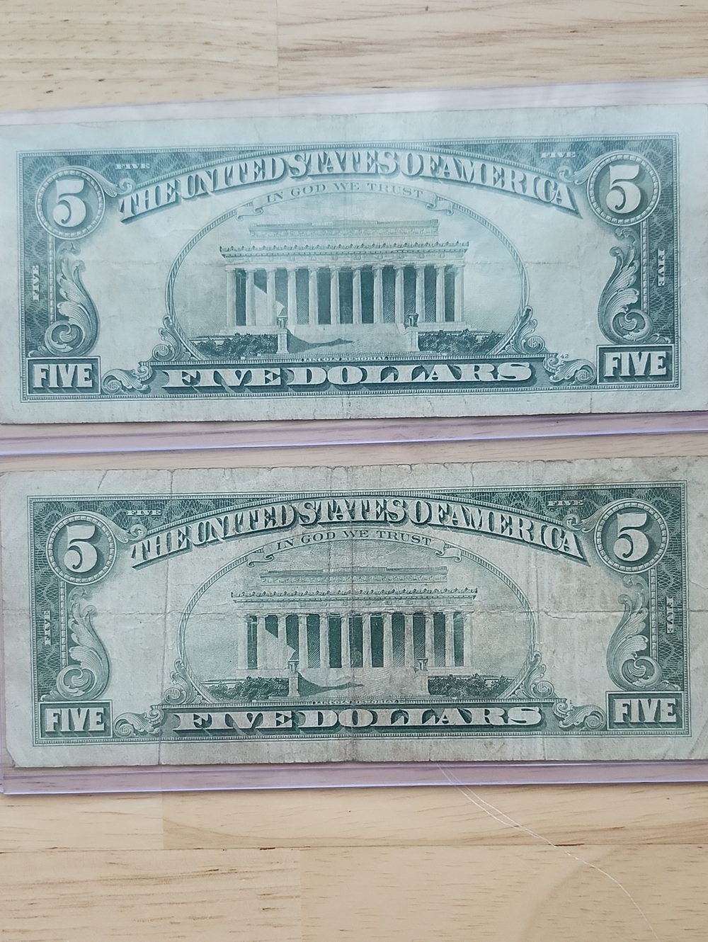 Two Vintage U.S. Five Dollar Bills - Green & Red Seals 1963 - Picture 4 of 4
